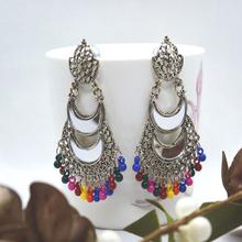 Silver/Multicolored Double Chandbali Mirror Earrings For Women