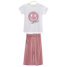 Wide-leg pants suit _2020 summer new smiley short-sleeved