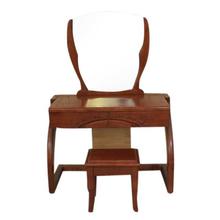 Brown Wooden Dressing Table With Stool And Mirror
