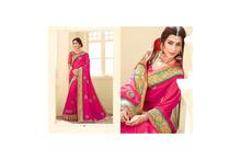Embroidered Saree With Unstitched Blouse For Women - Pink