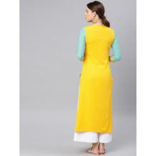 Women Printed Straight Poly Crepe Kurta  (Yellow)