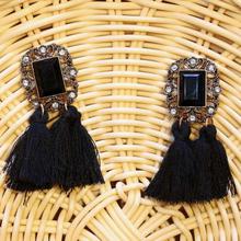 Black Stud Locked Tassel Earrings