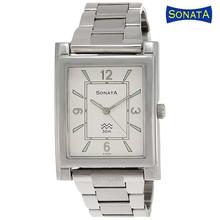 Sonata 7925SM01 White Dial Analog Watch For Men - Silver