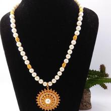 Gold Plated Faux Pearl & Stones Embellished Necklace For Women