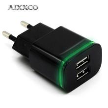 AIXXCO 5V 2A EU Plug LED Light 2 USB Adapter Mobile Phone Wall Charger Device Micro Data Charging For iPhone 5 6 iPad Samsung