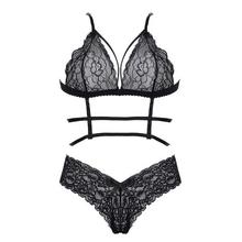 SALE- Women Sexy Lace Bra Set Transparent Racerback Strap Bra Low