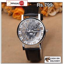 Stylish Unisex Watch Skeleton Designed Faux Leather Strap Analog Dial Wrist Watch