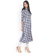 Nayo Women Blue Checked A-Line Kurta