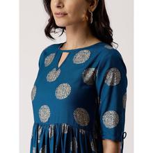 Women Printed Rayon A-line Kurta  (Dark Blue)