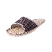 THINKTHENDO Summer Spring Linen Flax Plaid House Flat Slipper Indoor Home Cozy Open Toe Scuffs  Slip-on Flat Slipper Women Men