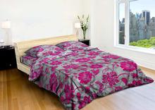 King Size Pink Flower printed Grey  Beds Sheet With 2 Pillow Cover And 1 Blanket Cover