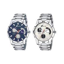 Rich Club Analogue Silver Blue Dial Men's Watches (Set Of 2)