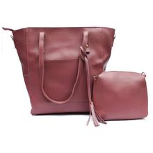 Rosewood Pink 2 In 1 Solid Handbag With Small Pouch For Women