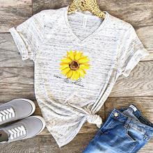 Sun Flower Letter Print T-shirt Short Sleeve Round Neck Slim