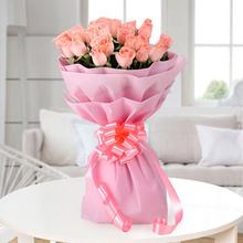 20 pink roses with pink paper packing