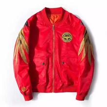 Autumn Black Embroidery Bomber Jacket For Men - Red