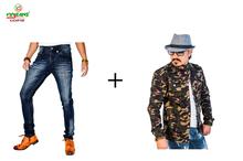 Virjeans Skinny Grunge Denim Choose Pant Stretchable Light Blue and Combat Stretchable Jacket - Combo Dashain Offer