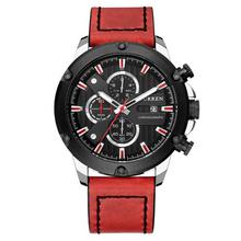 CURREN 8308 Waterproof Round Dial Fashion Quartz Watch with 3 Sub-Dials, Leather Strap for Couples