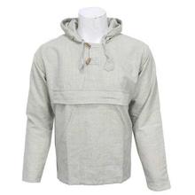 Light Grey Hooded Full Sleeve Kurta Shirt For Men