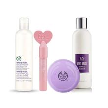 The Body Shop Combo Of White Musk Bath Essentials (Body Butter, Body Lotion, Body Shower Gel and Strawberry Crayon For Lip) - Set Of  4