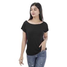 Black Boat Neck T-Shirt For Women (WTP4697)