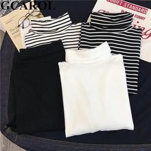 GCAROL Women T-shirt Turtleneck Striped Full Sleeve