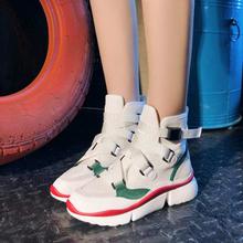 Breathable Buckle Strap Women Casual Shoes Fashion Sneakers High Top Patchwork Footwear