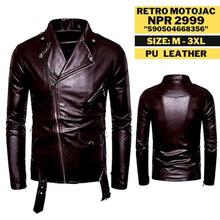 Retro Slim Fit PU Leather Turn-Down Collar Jacket