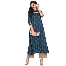 Janasya Women's Turquoise Blue Rayon Kurta With Palazzo