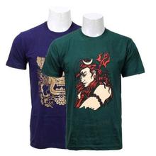 Pack Of 2 Cotton Printed T-Shirts For Men-Blue/Green