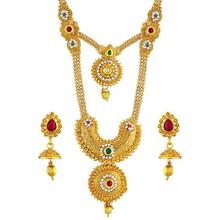 Asmitta Enchanting Red & Green Kundan Gold Plated Opera Style Necklace