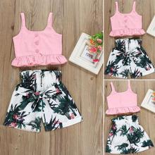 Baby Girls Summer Sling Top Shorts  Flower Pants Suit Outfits Set Summer Clothes