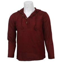 Maroon Plain Cotton Kurta Shirt With Hoodie For Men - MKR5001