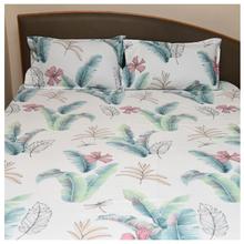 MUSKAN SINGLE White Summer Leaves Bedsheet With 1 Pillow Covers