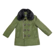 Green Mixed Cotton Buttoned Coat For Girls