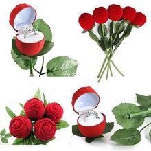 Ring Box Rose Ring Box Velvet Ring Box Promise Ring Box Red Rose Ornament For Valentine'S Day Mother'S Day.(1Piece)