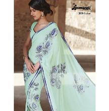 Printed Green Flower Georgette Fancy Saree with Blouse for Women