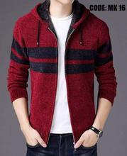 Winter Men's Classic Long Sleeve Full Zip up hood Sweaters cardigan - Maroon