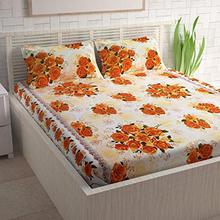 Divine Casa Sense 104 TC Cotton BedSheet with 1 Pillow Cover - Floral, Red and Yellow