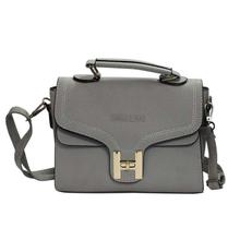 Grey Textured Front Lock Sling Bag For Women