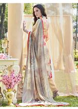 Stylee Lifestyle Beige Satin Printed Dress Material - 2105