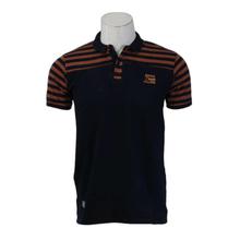 Navy Blue/Brown Striped Polo Neck T-Shirt For Men