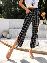 Plaid Slit Side Drawstring Waist Pants