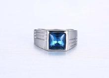 Male Stainless Steel Ring Blue  Stone Jewelry