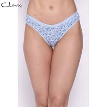 Clovia Low Waist Floral Print Bikini Panty in Light Blue - Cotton