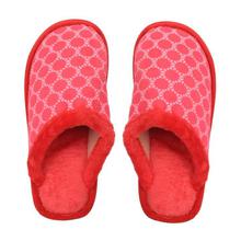 Red/Pink Circles Designed Winter Fur Lined Slip-Ons