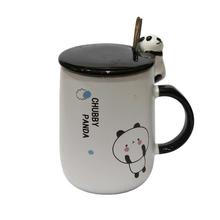 Black/White Panda Printed Mug With Lid & A Spoon