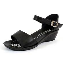 Black Ankle Strap Wedge Heels Shoes For Women