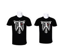 Wosa - Round Neck Skeleton  Black Print Couple Matching T-shirt