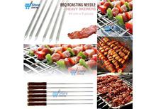 Long Stainless Steel Heavy BBQ Stick Wooden Handle -Set Of 6 ( BBQ-HS02 )